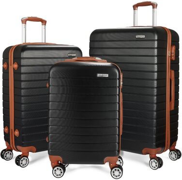 Набір валіз BruBaker Paris - 3 шт. з жорстким корпусом (M, L, XL) з кодовим замком, 4 колеса, ручки. Чорний та світло-коричневий