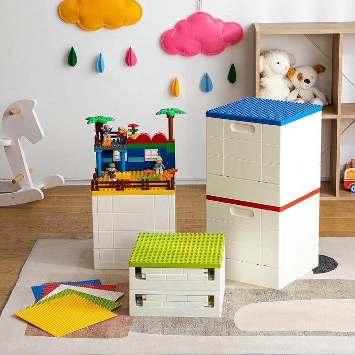 Складна коробка для зберігання з кришкою-платформою для Duplo, 25 л, SHIMOYAMA, синя, для конструктора Lego Duplo, пластиковий контейнер, штабельований, багатофункціональний
