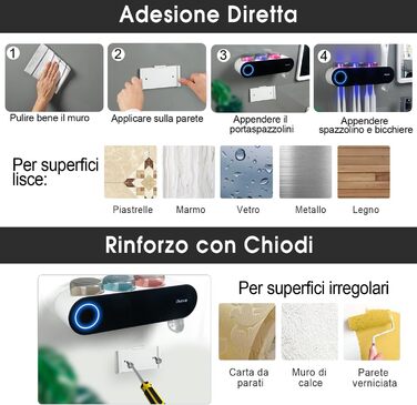 Тримач для електричної зубної щітки iHave з УФ-дезінфекцією, розумний аксесуар для ванної кімнати, 3 стаканчика, дозатор пасти, чорний