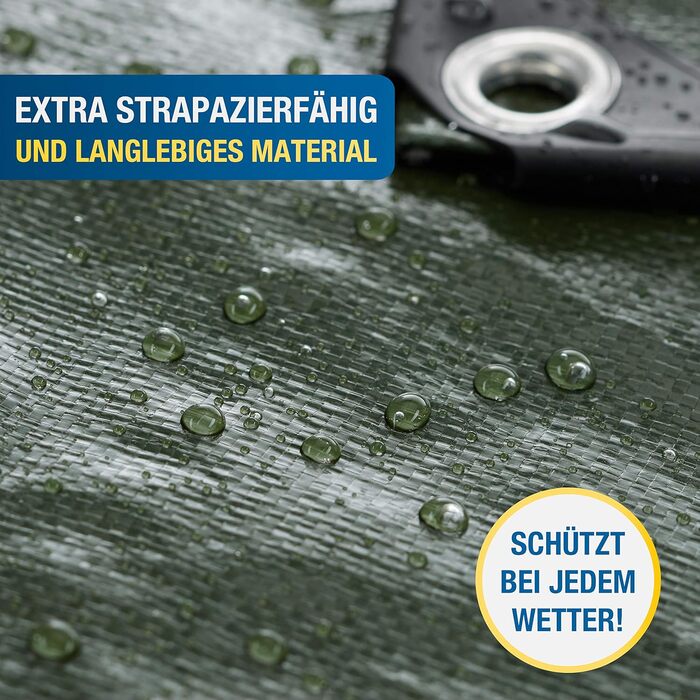 Professional Tarp 240 g/m² [3x4m] - Robust woven tarp with eyelets - Waterproof and UV resistant tarp - Tarp for outdoor use - Weatherproof all-purpose tarp including 6 tarp straps