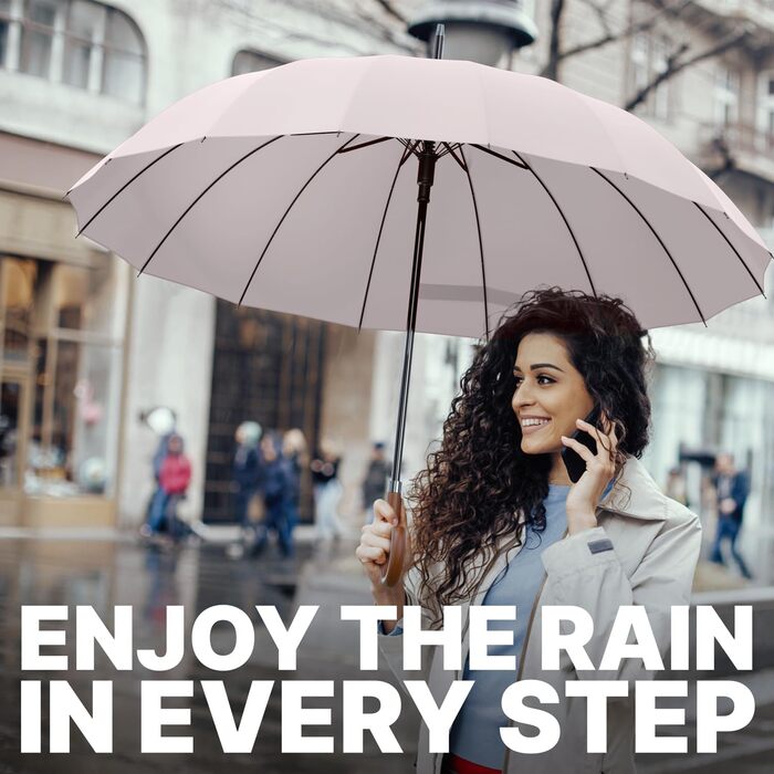 Гольф-парасолька Royal Walk XXL 54 дюйми (140 см) для 2 особи, автоматична, вітростійка, з дерев'яною ручкою, 16 ребер, унісекс, бежева