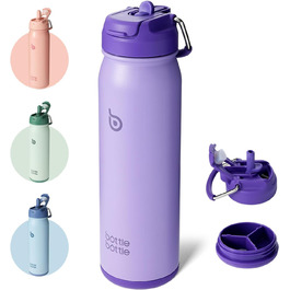 BOTTLE BOTTLE Stainless Steel Water Bottle 24oz (709ml) with Straw Handle and Pill Compartment for Outdoor School, Insulated Sports Bottle (Violet)