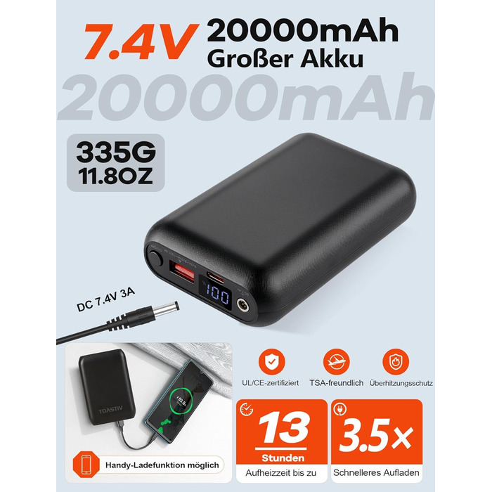 Обогреваемая жилетка для мужчин с PowerBank 20000mAh, 7.4V, флісова підкладка, 3 режими, для повсякденного використання, чорний
