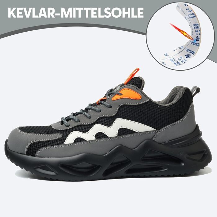 Черевики робочі чоловічі/жіночі, спортивні, дихаючі, з металевим носком, антиковзаючі, розмір EU 37-46 (38 EU, сірий)