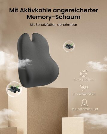 Подушка для спини ProtoArc з піни Memory Foam для офісного крісла, авто та столу - ергономічна поперекова підтримка, дихаюча, з регульованими ременями, сітчастий чохол - сіра