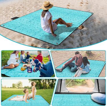 Плед для пікніка водонепроникний XXL (200x150 см) Pfauenblau для 4-6 осіб, пляжний килим для кемпінгу та походів з ручкою