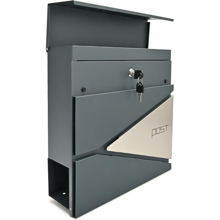 Поштовий ящик Verda з газетницею, антрацит, 37x37x11 см, 2 ключі, настінний, з XL газетницею, замикається