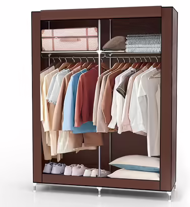 Folding Wardrobe 108x45x170 cm in GRAY - Fabric wardrobe with zipper and clothes rail, side pocket and compartments - shelf, metal frame, storage (Beaver Brown)