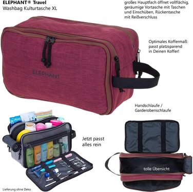 Туалетна сумка-органайзер для подорожей Elephant: велика, для жінок та чоловіків, червона, бордово-коричнева