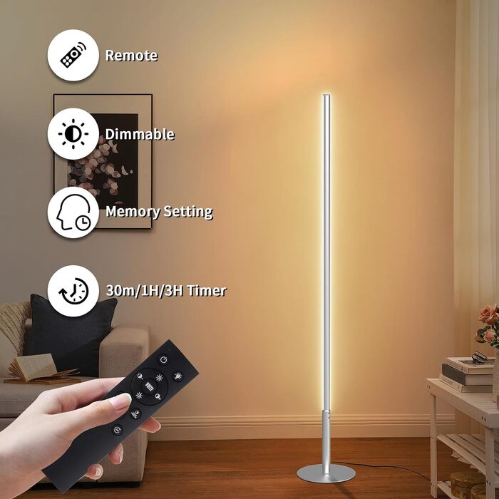 LED торшер Fortand з димуванням, пульт, 147 см. Сучасний торшер для вітальні та спальні. Регулювання кольору та яскравості 2700K-6500K