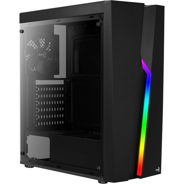 Корпус для ПК Aerocool Bolt Mid-Tower RGB, ATX, з прозорою бічною панеллю, RGB підсвітка, 120мм вентилятор, Чорний