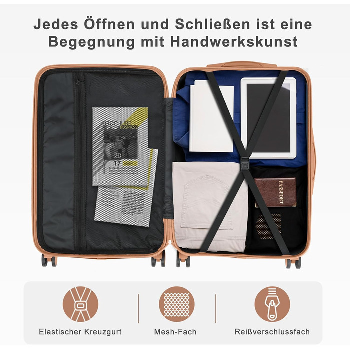 Набір валіз LALAHO 4 шт. з косметичками, з ABS пластику, рожевого кольору (темно-синьо-коричневий, в смужку)