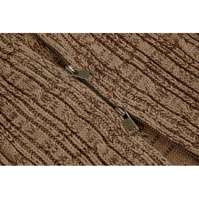 Чоловічий в'язаний кардиган Runcati з довгим рукавом, коміром та замком, з косими візерунками, для сорочок та футболок, XL, коричневий