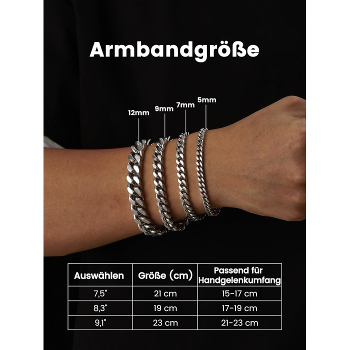 Чоловічий браслет Bestyle з нержавіючої сталі, ланцюг панцир, ширина 5/7/9/12.5 мм, срібний/чорний/золотий, довжина 19/21/23 см - ідеальний подарунок для чоловіків