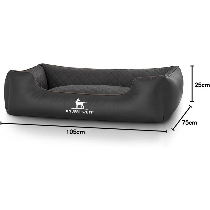 Крісло-ліжко для собак Knuffelwuff Milan, XL, 105 x 75 см, штучна шкіра, чорний колір, знімний кошик, миється