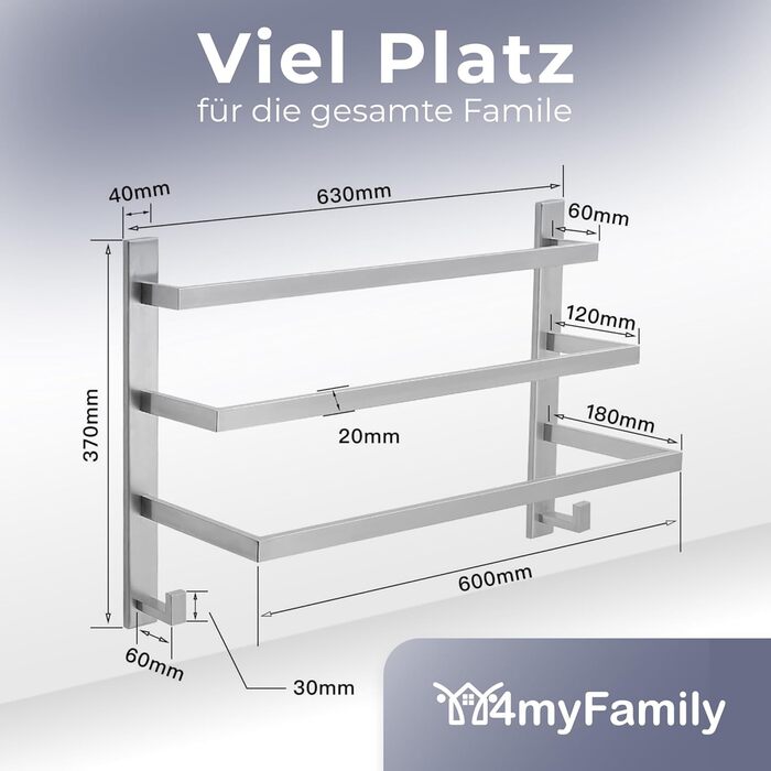 Тримач для рушників без свердління для ванної кімнати | Без бактерій | Прихований кріплення | Тримач для рушників з гачками - нержавіюча сталь SUS 304, антикорозійна, полірована