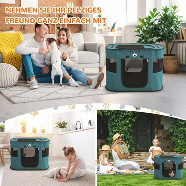 ALLSOPETS Розкладний вольєр для цуценят/собак/кішок, переносна собача будка/загорода, переносна клітка для собак, для дому, вулиці, подорожей, з сумкою (Колір: Edelsteinblau, XXL)