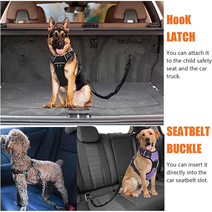 Автомобільний ремінь безпеки для собак, універсальний, з відбиваючими смугами, регульований, для всіх порід та авто