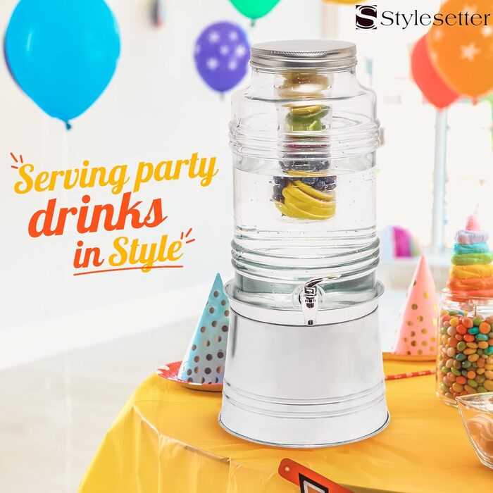 Диспенсер для напоїв Style Setter – великий, для свят та вечірок, з келихом, металевим підставкою та акриловим краном, з металевим кришкою