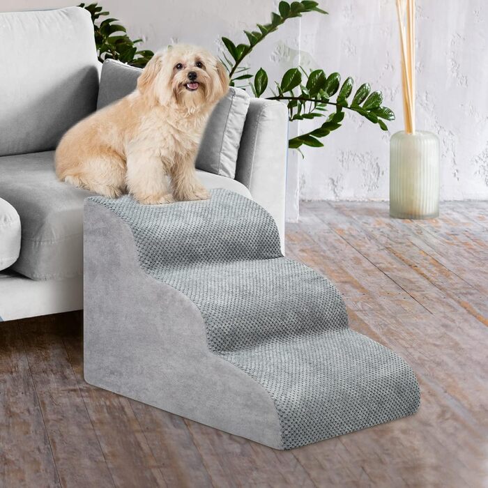 Сходинка для собак 3 сходинки, для маленьких собак, до ліжка/дивану, водонепроникна, з неслизьким покриттям, знімний чохол, з високощільним губчастим наповнювачем, 60x40x40 см