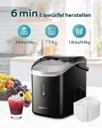 EUHOMY Stainless Steel Ice Maker - 24 Cubes in 13 Minutes, 24kg/24H Capacity - Self-Cleaning, 3.2L Ice Maker with Scoop & Basket for Home, Kitchen, Office, Bar, RV