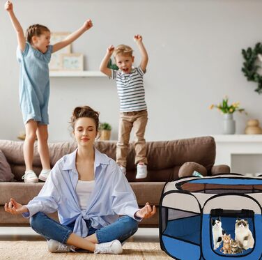 Клітка-забіг для цуценят та котів 114x114x59 см, клітка для тварин в квартиру, забіг для собак та котів, вольєр для кроликів та інших дрібних тварин (сірий)