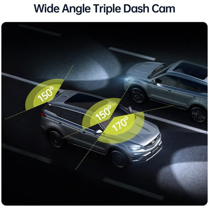 Відеореєстратор Volam 3-камерний з записом спереду, ззаду та в салоні. IR нічне бачення, WDR, G-сенсор, SD-карта 64GB, USB-C