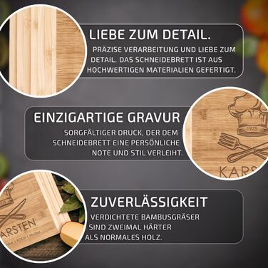 Maverton Bamboo Cutting Board with Engraving - Serving Board - Bread and Cheese Board, Solid Wood - Christmas Gifts - Size: 35x25 cm - Cutting Board for Men - for Birthdays - for Christmas - Chef