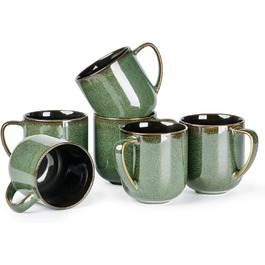Набір керамічних кавових чашок LERATIO, 340 мл, 6 шт. - великі порцелянові чашки з зручною ручкою для лате, капучино, молока, какао. Можна мити в посудомийній машині та використовувати в мікрохвильовці. Ідеально підійде чоловікам, жінкам, батькам. Колір: зелений.