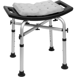 KMINA Shower Stool for Seniors - 150 kg Capacity, Double-Reinforced Crossbar, Cushion, Height Adjustable, Black, Tool-Free Assembly - Made in Europe