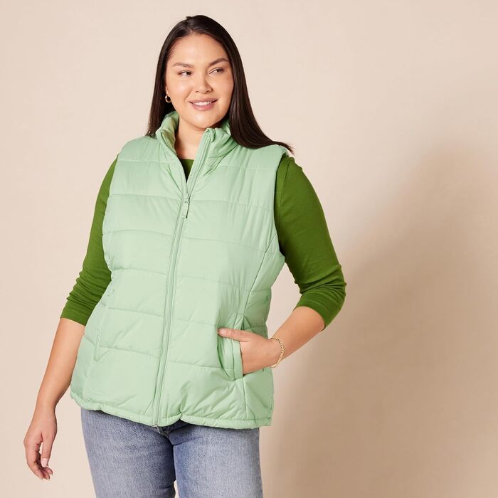 Жіноча жилетка з пухом Amazon Essentials, середньої щільності, на блискавці, темно-зелена (M, кольору шалфей)