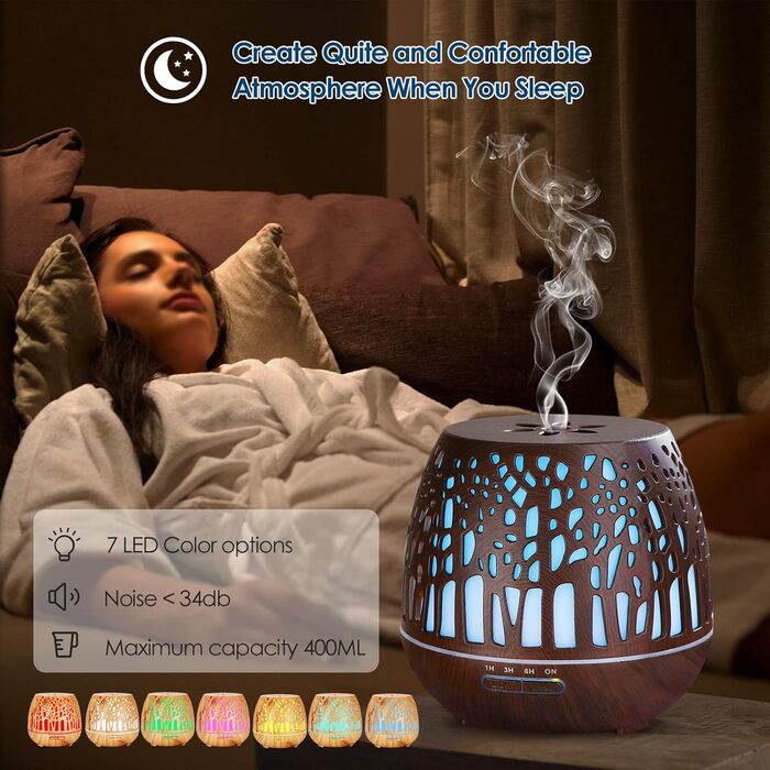 Аромадифузор Simpeak 400мл, ультразвуковий, дерев'яний, для ефірних олій, з пультом керування, зволожувач повітря, дерев'яний дизайн