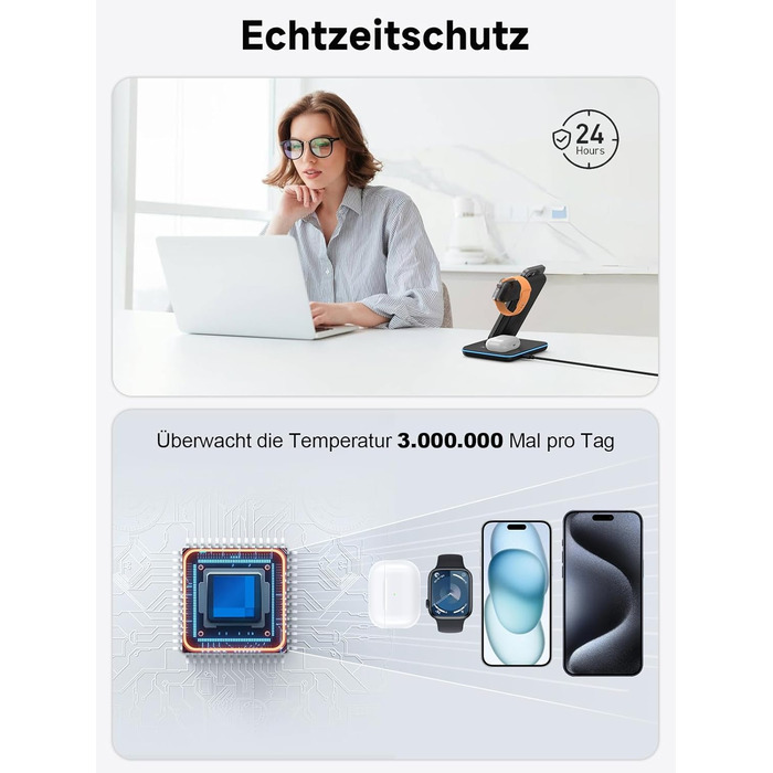 Бездротова зарядка 3-в-1 для Apple iPhone, Apple Watch та AirPods (чорний)