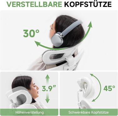 Офісне крісло GTPLAYER Ergonomisch - регульована спинка, підлокітники, поперекова підтримка, функція гойдання, дихаюча сітка, 150 кг (Білий)