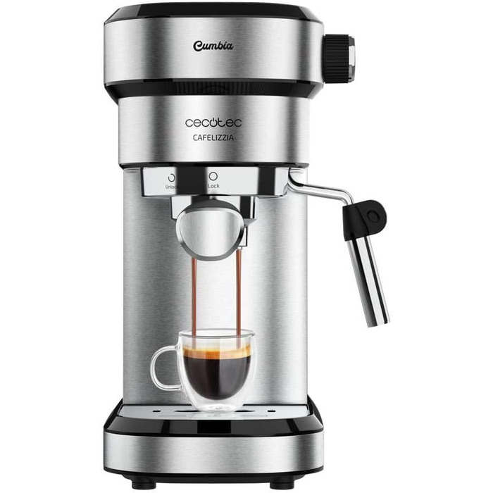 Cecotec Espressomaschine Espresso and Cappuccino Cafelizzia 790 Steel Pro. 1350W, Manometer, Thermoblock System, 20 Bar pressure, automatic mode for 1-2 coffees, swivel steam wand, 1.2L, Stainless Steel (Without Manometer)