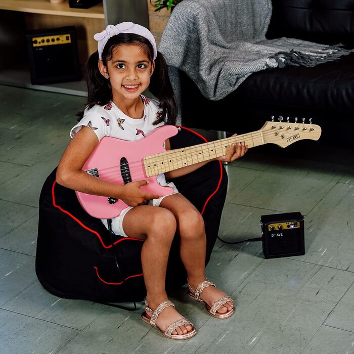 Електрогітара 3rd Avenue для дітей, 1/4 розміру - комплект для початківців з підсилювачем, чохлом, кабелем, медіатором та ремінком (рожевий)