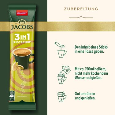 Кава розчинна 3в1 Jacobs Instant Kaffee Sticks з цукром та вершками, смак Фісташка, 120 стіків (1.33 кг)
