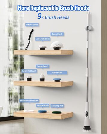 Electric Cleaning Brush, 12-in-1 Electric Spin Scrubber Cordless with 8 Interchangeable Brush Heads, Electric Cleaning Brush with Adjustable Handle for Bathroom, Kitchen, Tiles, Floors, Car (White)