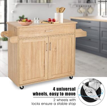 Кухонний візок Giantex на колесах з робочою поверхнею, білий, 116 x 40 x 85 см