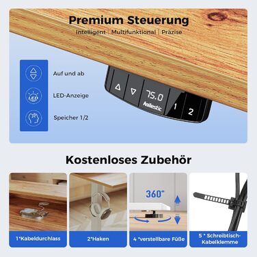 Регульований стіл Agilestic з 2 ящиками, електричний, ергономічний, 100 x 60 см (світло-коричневий)