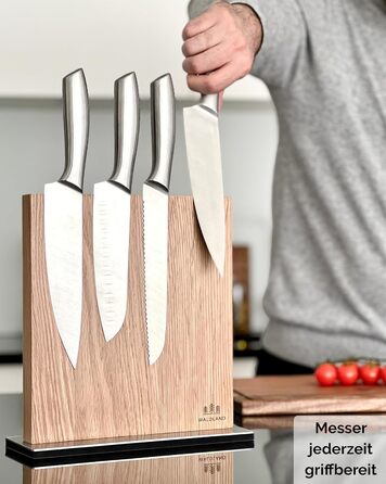 WALDLAND Premium Knife Block without Knives – Magnetic Knife Block made of fine and robust oak wood | Magnetic knife holder | Magnetic knife holder | Wood block