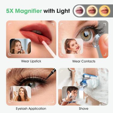 Дзеркало для ванної кімнати S'bagno з підсвічуванням 80x60 см, LED, Bluetooth, протитуманне покриття, 3 кольори, диммування, пам'ять налаштувань, загартоване скло, IP44, водонепроникність, горизонтальне/вертикальне встановлення