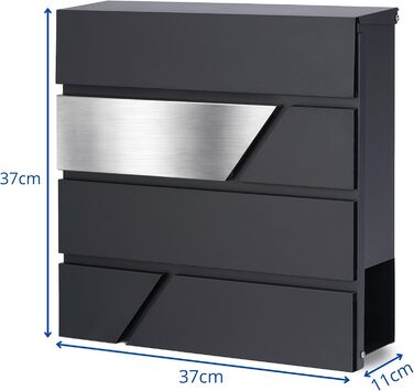 Поштова скринька Verda Anthrazit з газетницею, порошкове покриття AkzoNobel, 2 ключі, табличка з іменем, дизайнерська настінна поштова скринька з нержавіючої сталі