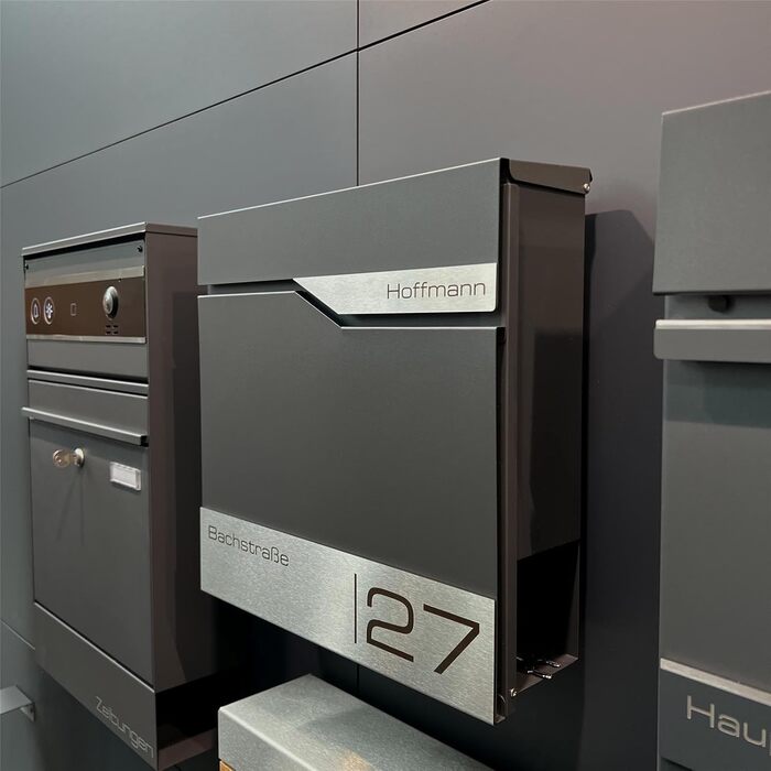 Поштовий ящик Metzler Anthrazit RAL 7016 з газетницею та табличкою з нержавіючої сталі V2A, антикорозійний, сучасний, 10 років гарантії на запчастини