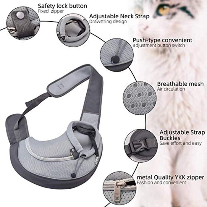 Сумка-кенгуру для собак та котів Cuby Hautier, сіра, L: безпечна, з регульованим ременем та застібкою
