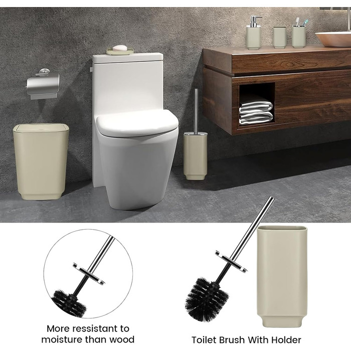 Сучасний набір для ванної кімнати на 6 предметів (білий) з дозатором для мила, тримачем для зубних щіток, мильничкою, щіткою для унітазу, сміттєвим відром та склянкою (кава)