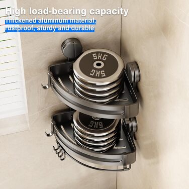 Поличка для душу без свердління, кутова поличка для ванної кімнати, органайзер для душу з тримачем для рушників та знімними гачками (2 шт., сірий) Трикутна