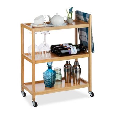 Relaxdays Serving Trolley Bamboo