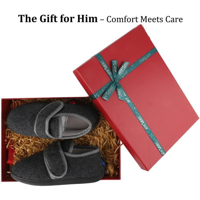 Тапочки чоловічі TIESTRA з термопресом для діабетиків, широка стопа, з підошвою з memory foam, чорні, розмір 41-47 (EU 45)