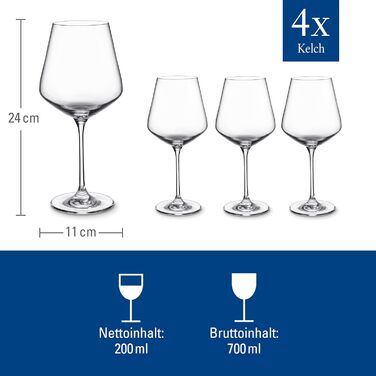 Набір келихів Villeroy & Boch La Divina Burgunder, 4 шт, 200 мл, для вина Бургундія, кришталеве скло, миє в посудомийній машині